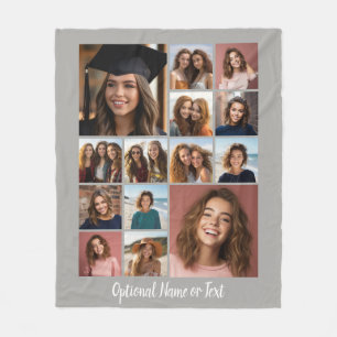 14 Photo Collage - Modern Minimal Grey White Fleece Blanket