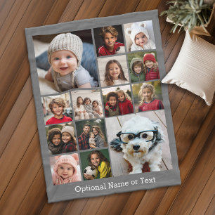 14 Photo Collage - Modern Minimal Grey White Fleece Blanket