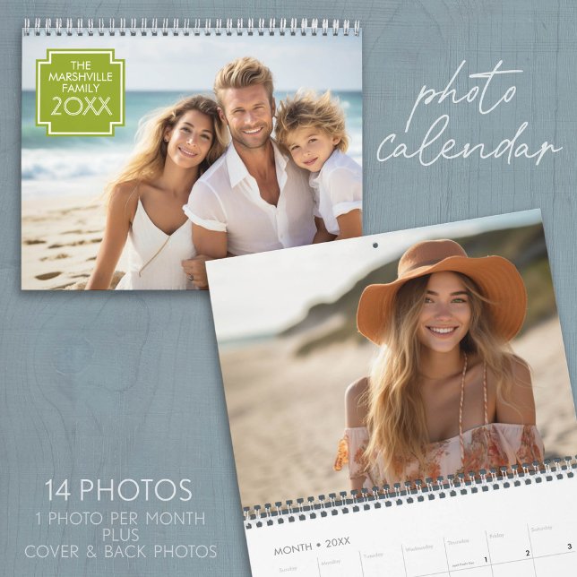 14 Photo Full Coverage - Modern Minimal Design Calendar (Custom Photo Calendar - Add 14 Photos for a memorable gift)