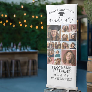 14 Square Photos - Graduation Modern Minimal White Retractable Banner