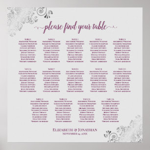 14 Table Cassis on Gray Wedding Seating Chart