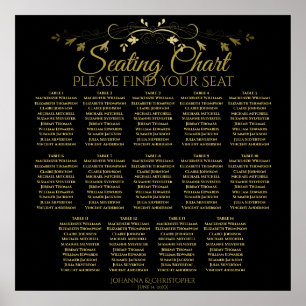 14 Table Elegant Gold Black Wedding Seating Chart