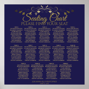 14 Table Elegant Gold & Navy Wedding Seating Chart
