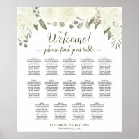 14 Table Ivory White Floral Wedding Seating Chart