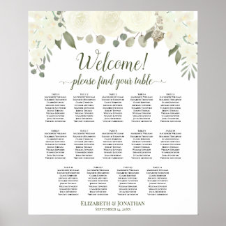 14 Table Ivory White Floral Wedding Seating Chart