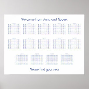 14 Table Minimalist Dark Blue Seating Chart