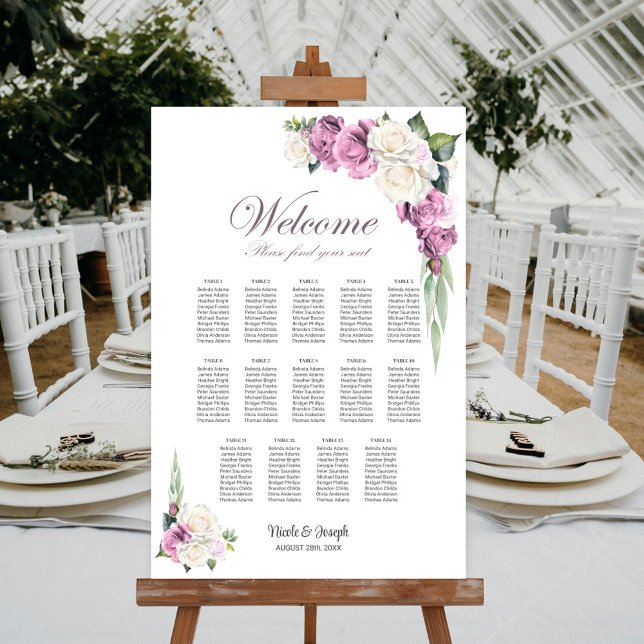 14 Table Pink White Rose Floral Seating Chart (Creator Uploaded)