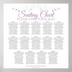 14 Table Purple & Grey Wedding Seating Chart