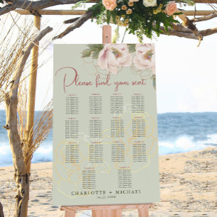 14 Table Sage & Blush Floral Wedding Seating Chart