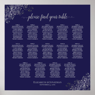 14 Table Silver on Navy Blue Wedding Seating Chart