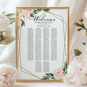 14 Tables Blush Geometric Wedding Seating Chart