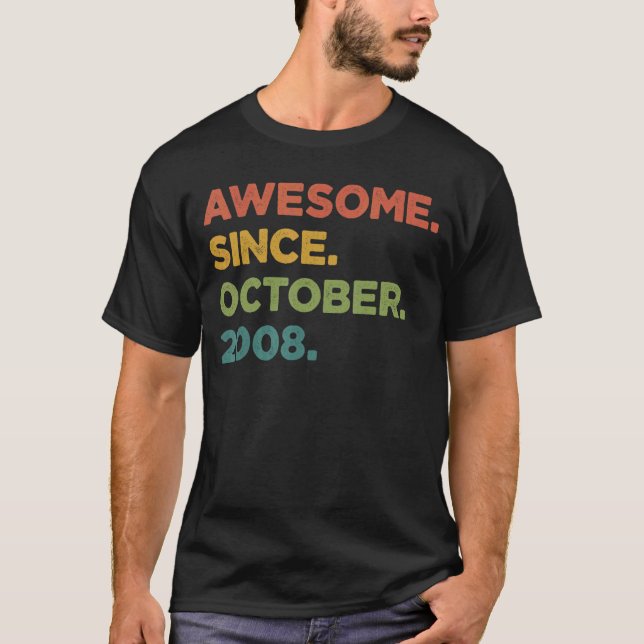 14 Year Old  Awesome Since October 2008 14th Birth T-Shirt (Front)