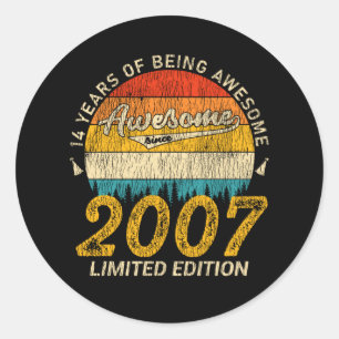 14 Year Old Bday 2007 Awesome Since 14th Birthday Classic Round Sticker
