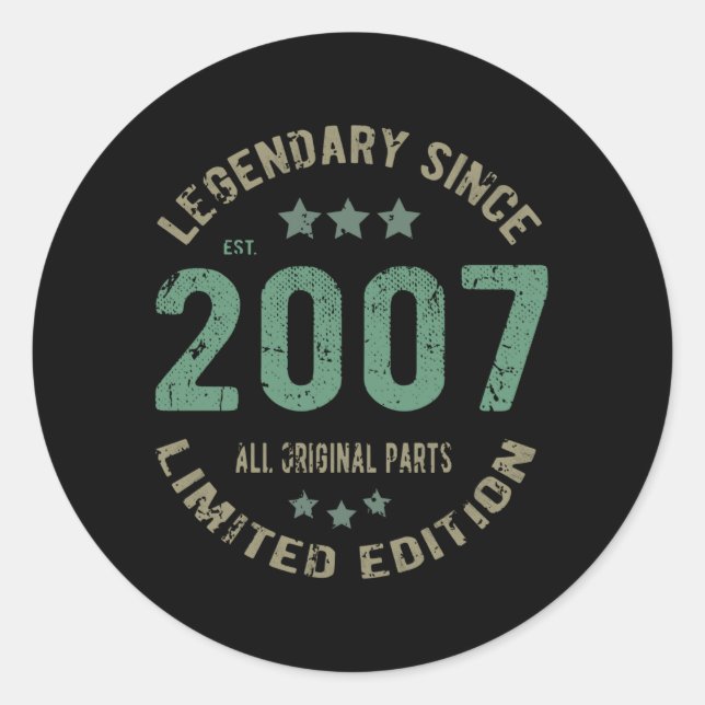 14 Year Old Bday 2007 Legend Since 14th Birthday Classic Round Sticker (Front)