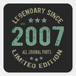 14 Year Old Bday 2007 Legend Since 14th Birthday Square Sticker