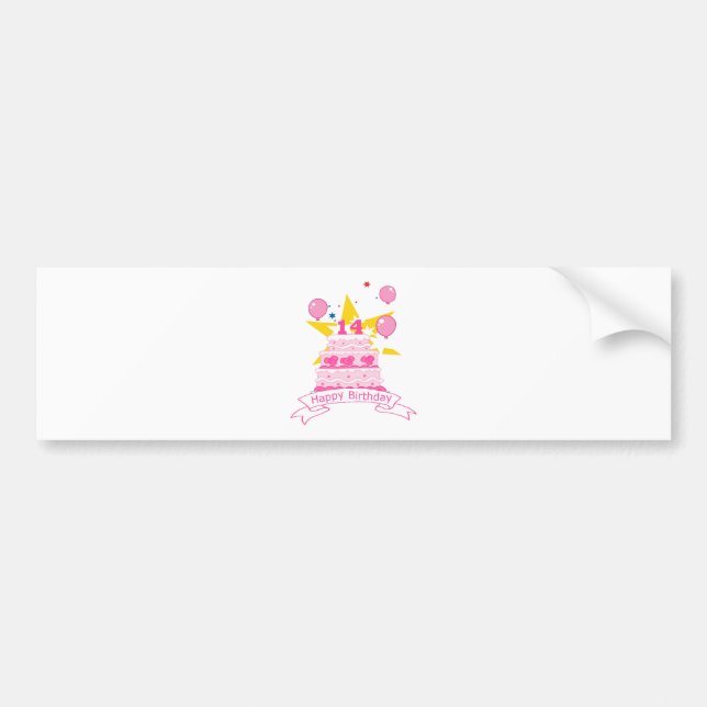 14 Year Old Birthday Cake Bumper Sticker (Front)