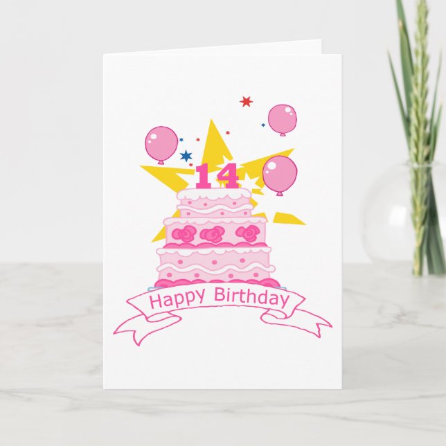 14 Year Old Birthday Cake Card (Front)