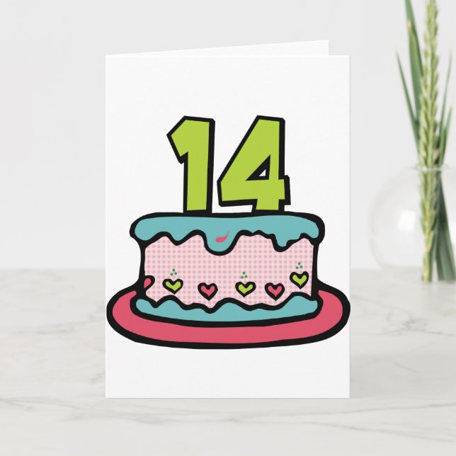 14 Year Old Birthday Cake Card (Front)