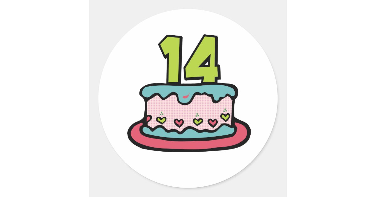 14 Year Old Birthday Cake Classic Round Sticker | Zazzle