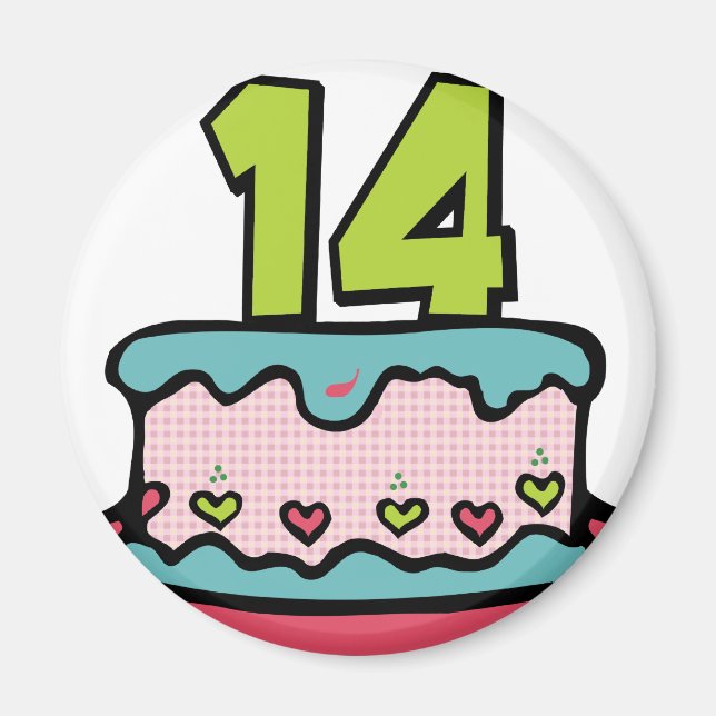 14 Year Old Birthday Cake Magnet (Front)