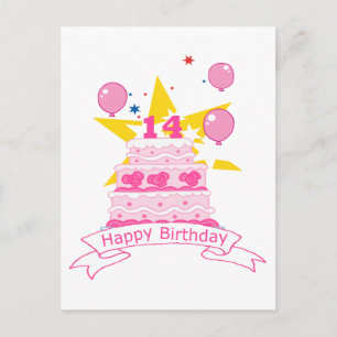 14 Year Old Birthday Cake Postcard