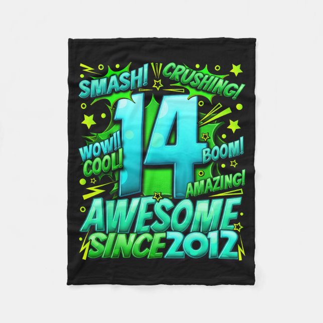 14 Year Old For Boys 14th Birthday Boy 14 Year Old Fleece Blanket (Front)
