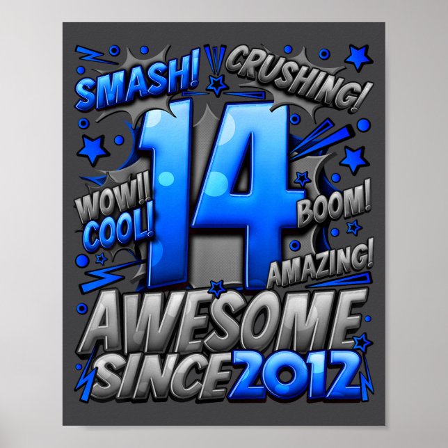 14 Year Old For Boys 14th Birthday Boy 14 Year Old Poster (Front)