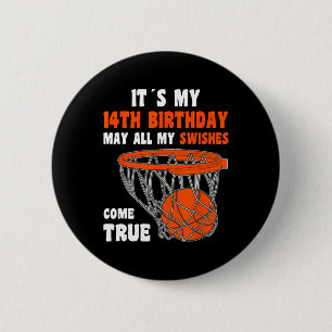 14 Year Old Happy 14th Birthday Basketball 14th Bi 6 Cm Round Badge