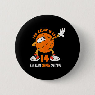 14 Year Old Happy 14th Birthday Basketball 14th Bi 6 Cm Round Badge