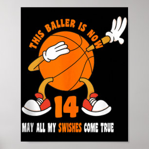 14 Year Old Happy 14th Birthday Basketball 14th Bi Poster