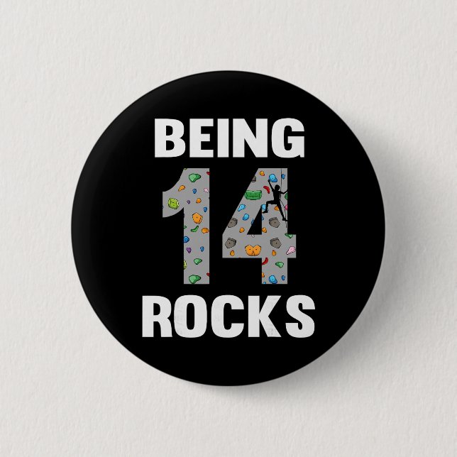14 Year Old Rock Climber Birthday 14th Climber Bei 6 Cm Round Badge (Front)