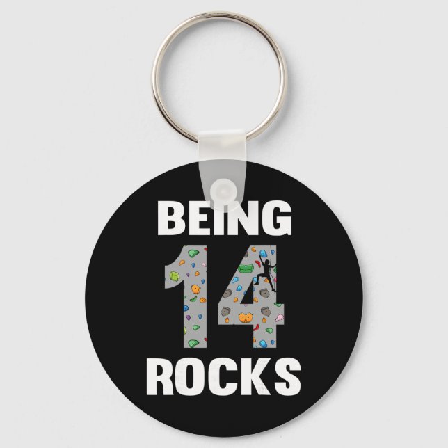 14 Year Old Rock Climber Birthday 14th Climber Bei Key Ring (Front)
