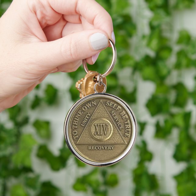 14 Year Recovery AA Medallion Sobriety Milestone Key Ring (Hand)