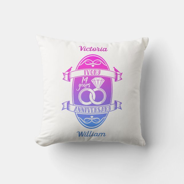 14 Year traditional ivory 14th wedding anniversary Cushion (Front)