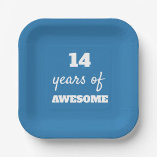 14 Years of Awesome - Blue 14th Birthday Paper Plate