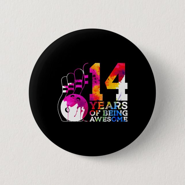 14 Years Of Being Awesome Bowling 14th Birthday  6 Cm Round Badge (Front)