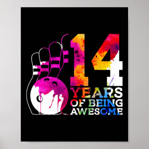 14 Years Of Being Awesome Bowling 14th Birthday Poster