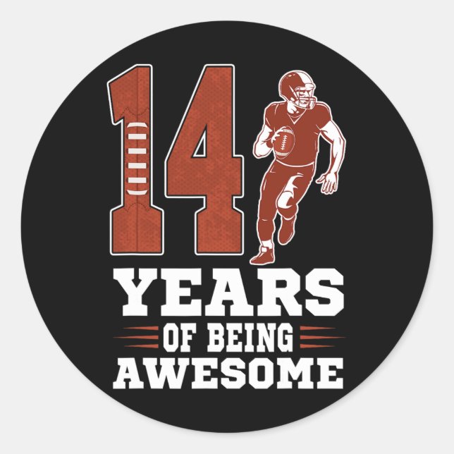 14 Years Of Being Awesome Boy 14th Birthday Footba Classic Round Sticker (Front)