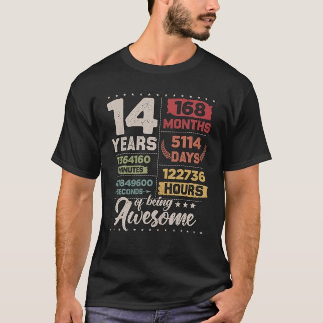 14 Years Of Being Awesome Retro Countdown 14Th Bir T-Shirt (Front)