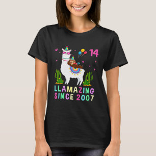 14 Years Old 14th Birthday Sloth Riding Llama Girl T-Shirt