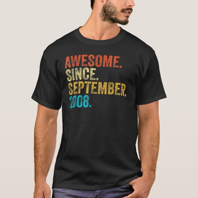 14 Years Old Awesome Since September 2008 14th Bir T-Shirt (Front)