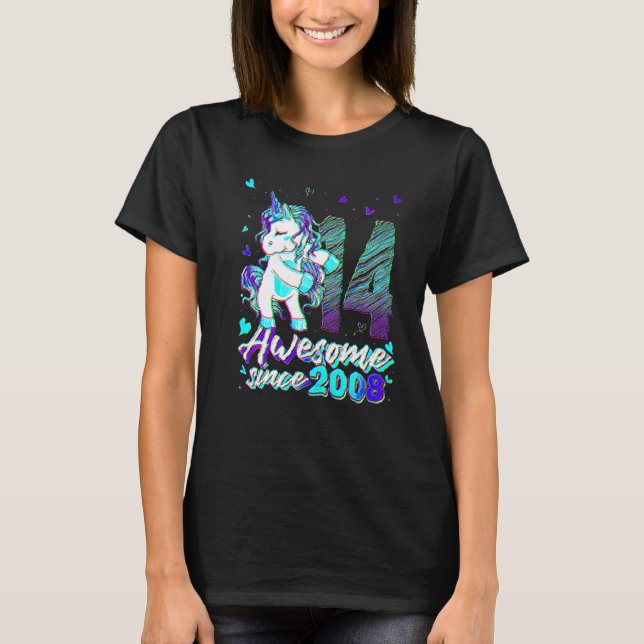 14 Years Old Unicorn Flossing 14th Birthday Unicor T-Shirt (Front)