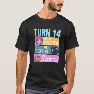 14Th Anime Birthday Pyjamas I Pet Cats T-Shirt