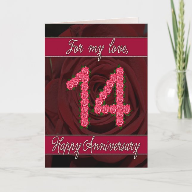 14th anniversary card with roses and leaves (Front)