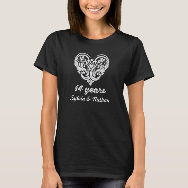 14th Anniversary Custom Heart Chalkboard T-Shirt (Front)