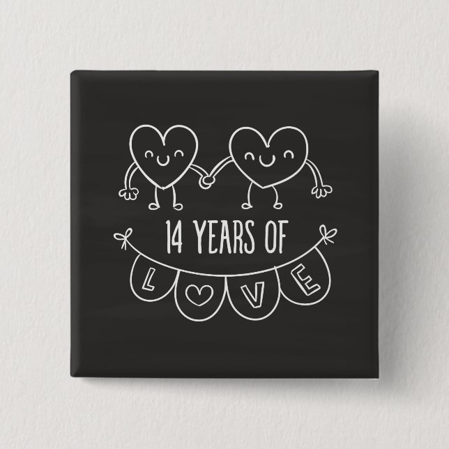 14th Anniversary Gift Chalk Hearts 15 Cm Square Badge (Front)