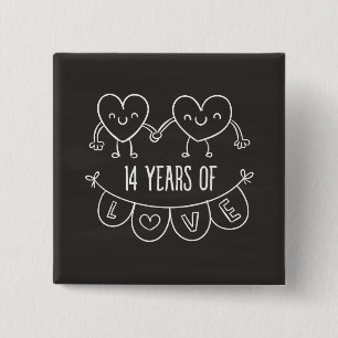 14th Anniversary Gift Chalk Hearts 15 Cm Square Badge