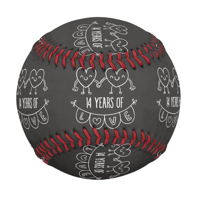 14th Anniversary Gift Chalk Hearts Baseball (Front)