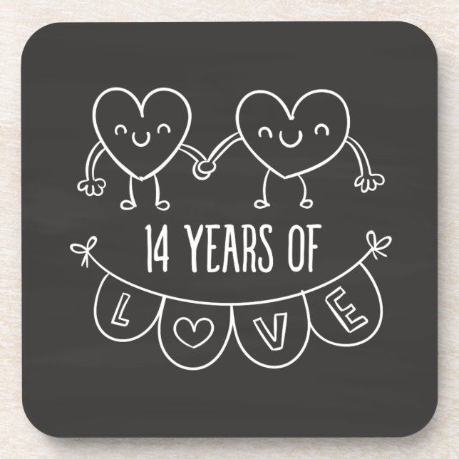 14th Anniversary Gift Chalk Hearts Coaster (Front)