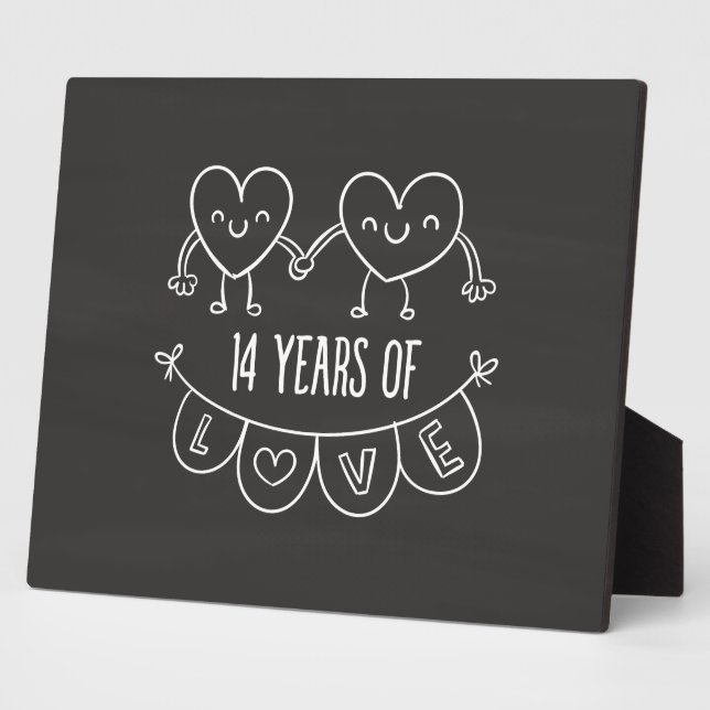 14th Anniversary Gift Chalk Hearts Plaque (Side)